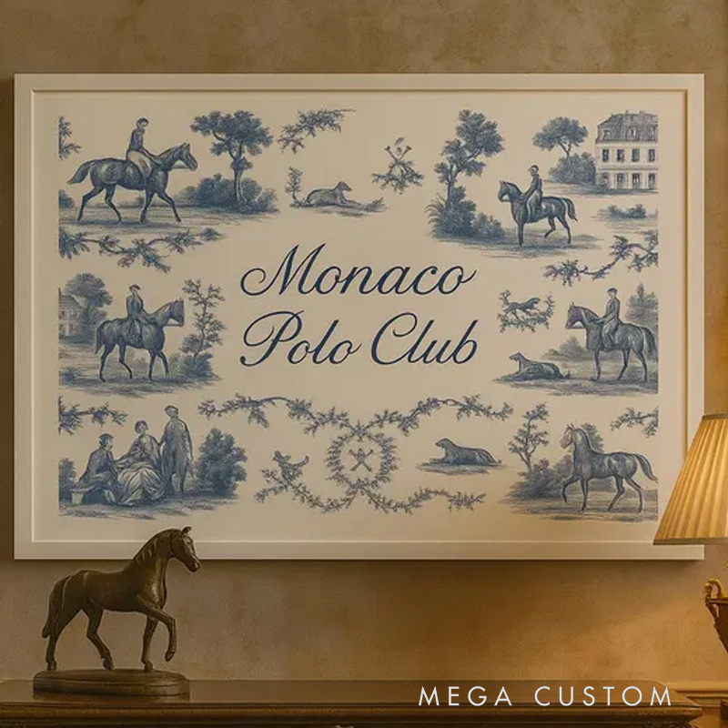 Personalized French Toile Equestrian Art Poster Riding Wall Art Sports Printable Room Art Decor for Equestrian Riding Lovers 