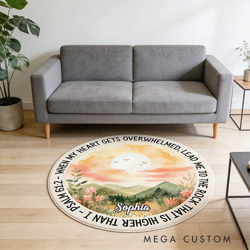 Personalize When My Heart is Overwhelmed Christian Rug with Custom Name Bible Verse Home Decor Religious Gift for her