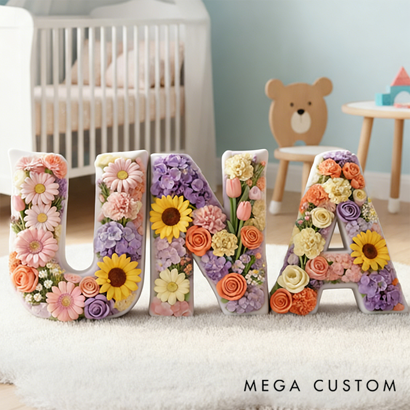 Personalized Floral Theme Name Pillow Graphic 3D Print Flower Letter Pillow for Kids Family Gardening Lover Gift