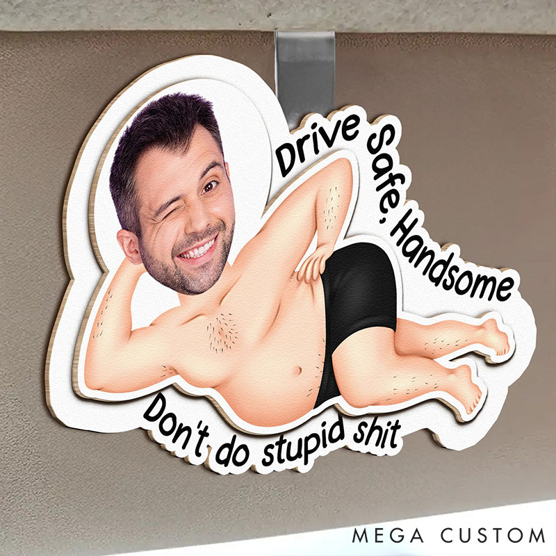 Personalized Couple Photo Drive Safe Don't Do Stupid Sh*t Wooden Car Visor Clip Man Woman Face Portrait Car Visor Clip Valentines Day Gift for Him Her