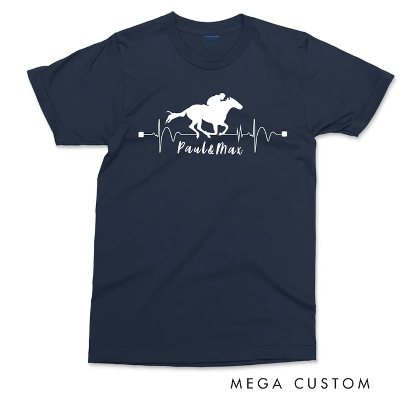 Personalized Heart Beat Pulse Horse Riding T-shirt Equestrian Riders Shirt Pony Riding Graphic Tee Racer Horsemen Trendy Horse Riders Gift for Riding Lovers