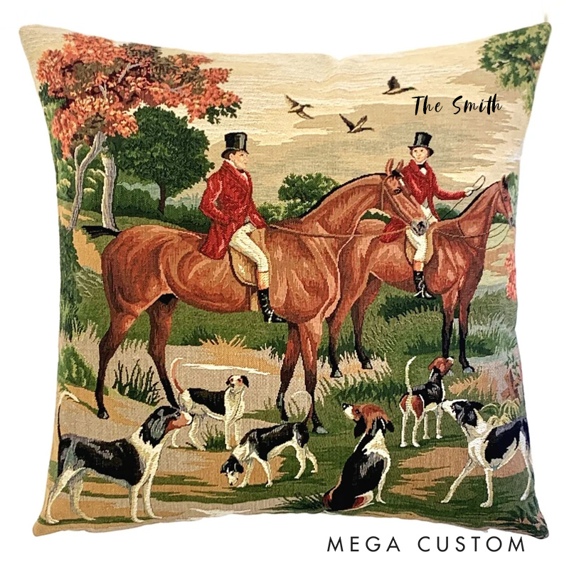 Personalized Equestrian Throw Pillow Fox Hunt Tapestry Pillow Cover English Equestrian Decor for Riding Lovers Equestrian Lovers