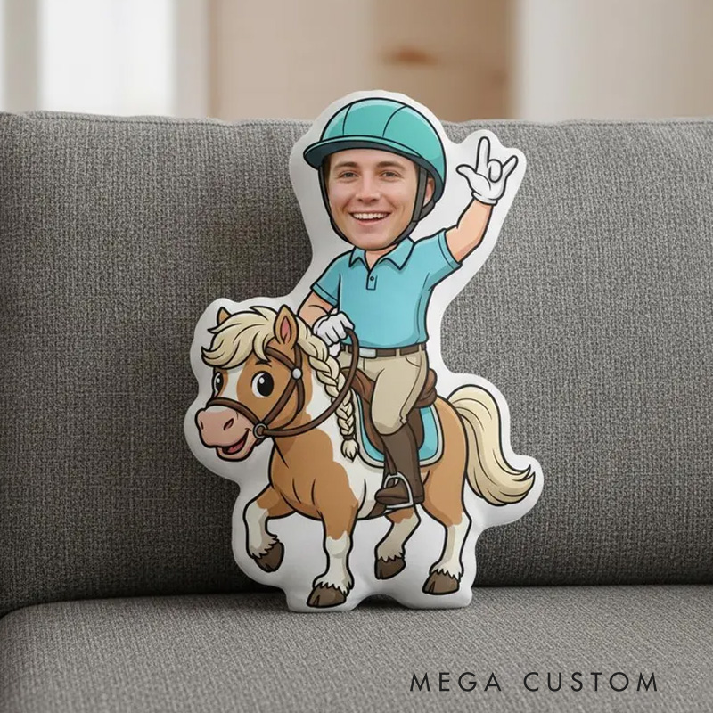 Personalized Face Riding Plush Pillow Cartoon Equestrian Cushion Custom Horse Portrait Pillow for Riding Lovers
