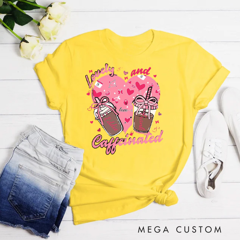 Personalized Valentine Coffee and Caffeinated Classic T-shirts Xoxo Cozy Shirt with Name Valentine's Day Gift for Women Baking Lover Her