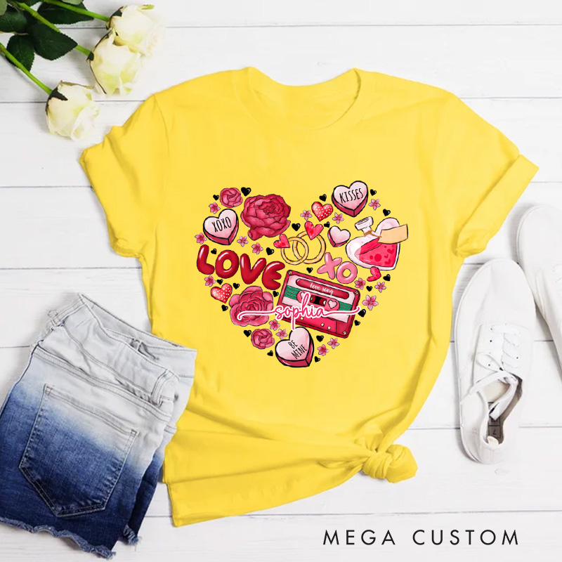 Personalized Heart Valentine Classic T-shirts Xoxo Cozy Shirt with Name Cookie Heart Valentine's Day Gift for Women Baking Lover Her