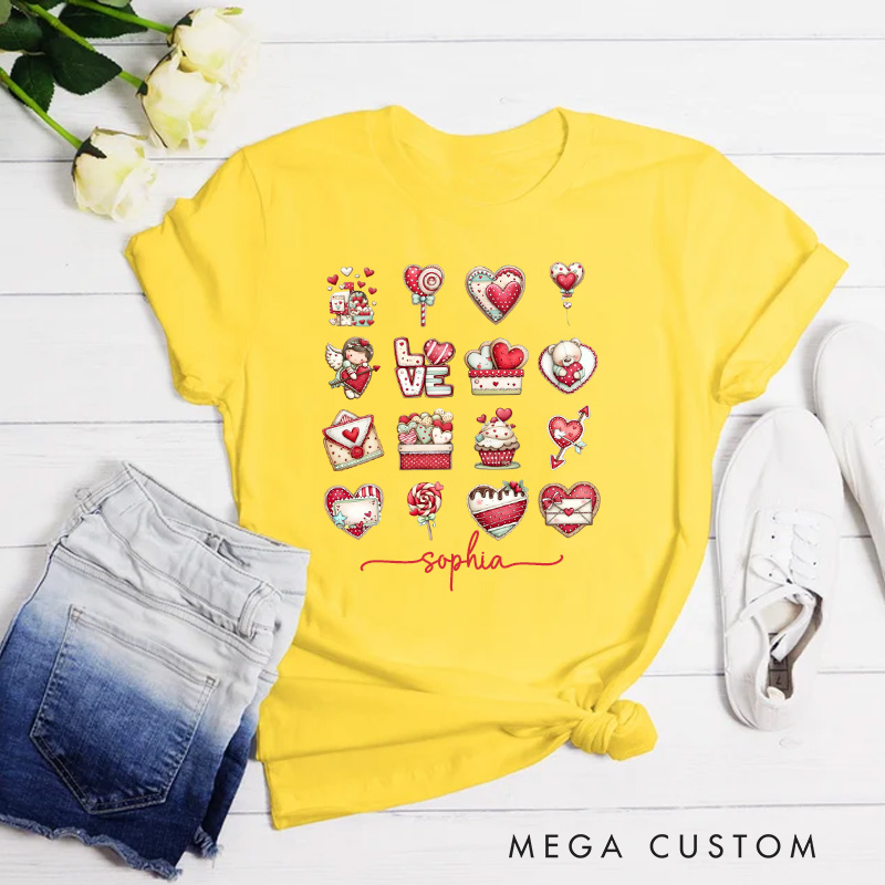 Personalized Whimsical Cookie Classic T-shirts Cute Cookie Style Xoxo Cozy Shirt with Name Cookie Heart Valentine's Day Gift for Women Baking Lover Her