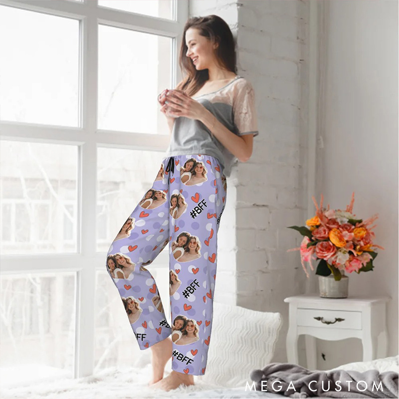 Personalized Valentine's Day Couple Faces Photo Matching Pajama Pants Custom Man Woman Photo Portrait Soft Pjs Bottoms Anniversary Gift for Him Her