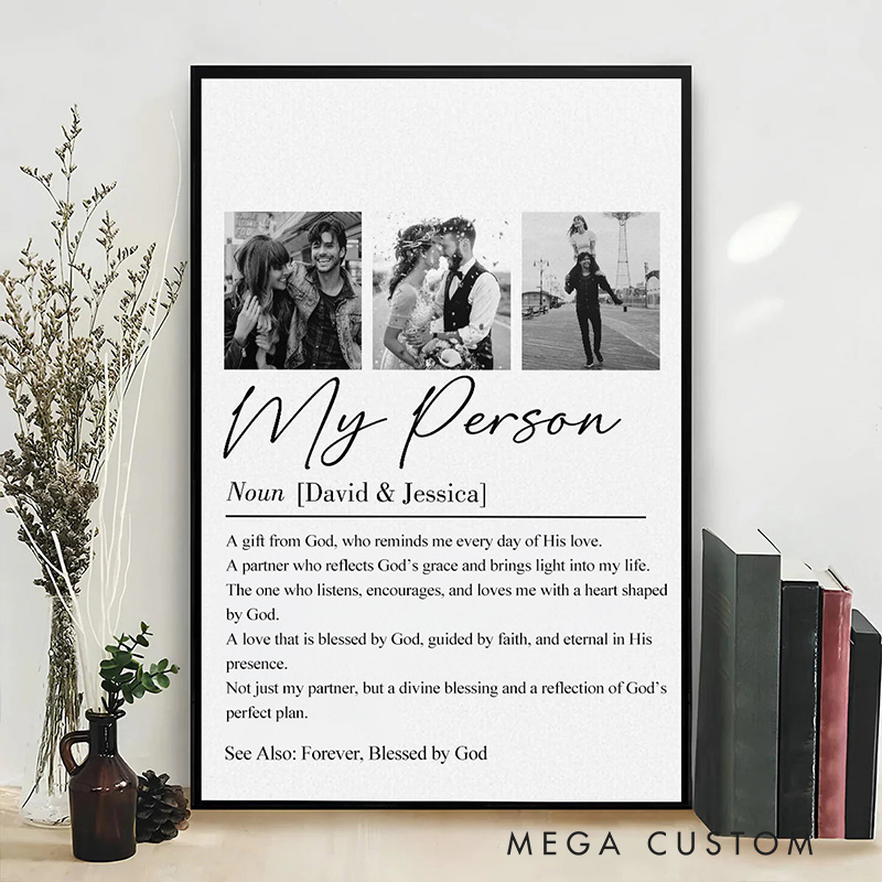 Personalized My Person Definition Photo Collage Frameless Poster with Custom Couple Names and Photo Valentine Wall Art Religious Gift for Couple