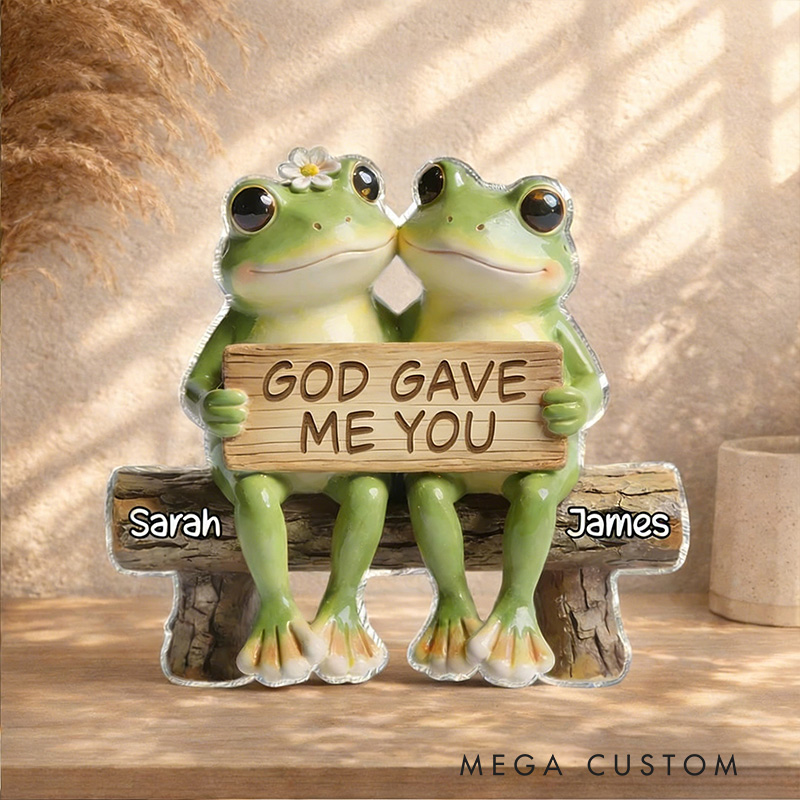 Personalized God Gave me you Sweet Frog Couple Bench Scene Custom Shaped Acrylic Plaque with Names Love Keepsake Religious Gift for Couple