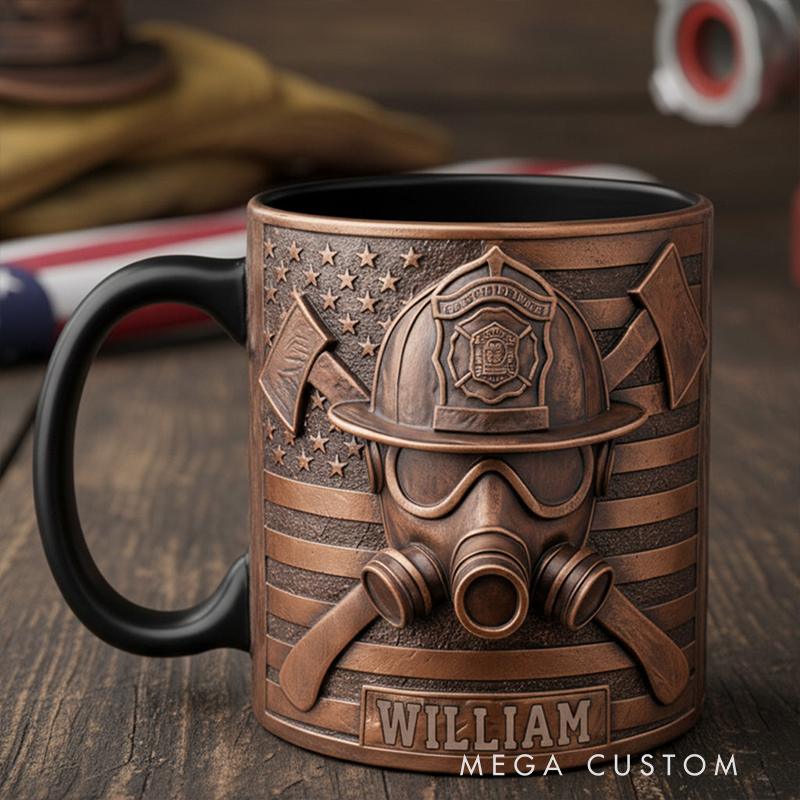 Personalized Firefighter Gifts Custom Name Mug Proud Firefighter Coffee Cup Fireman Helmet Design Gift for Fire Department Heroes