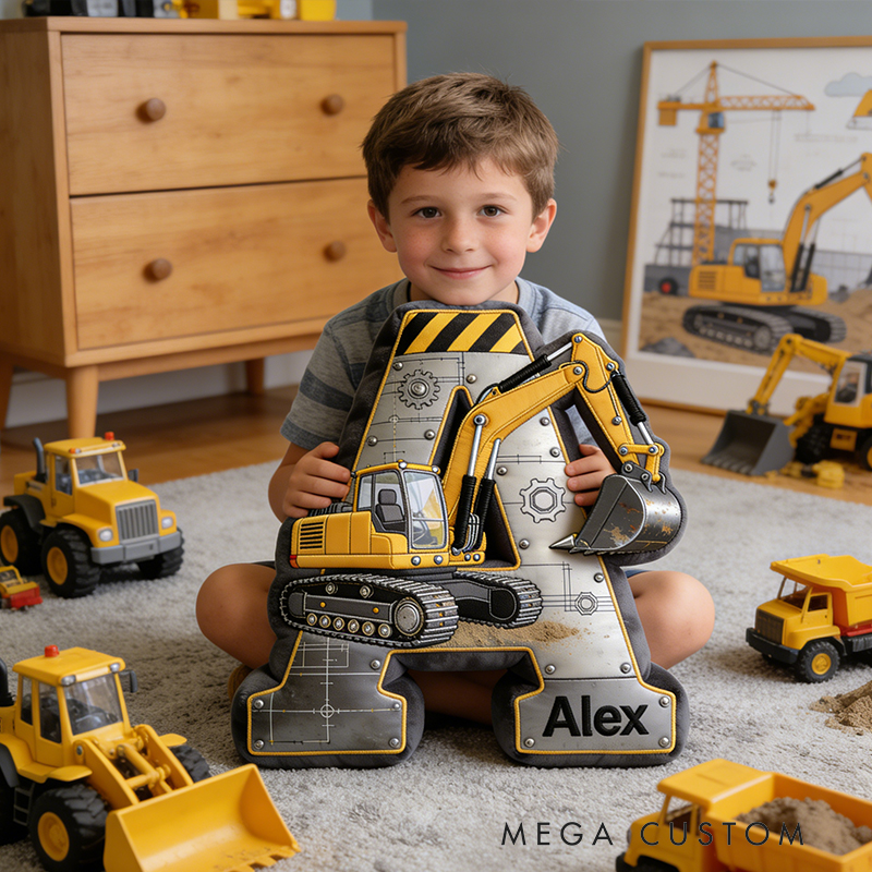 Personalized Excavator Letter Pillow a Gift for Baby Children's Day Gift