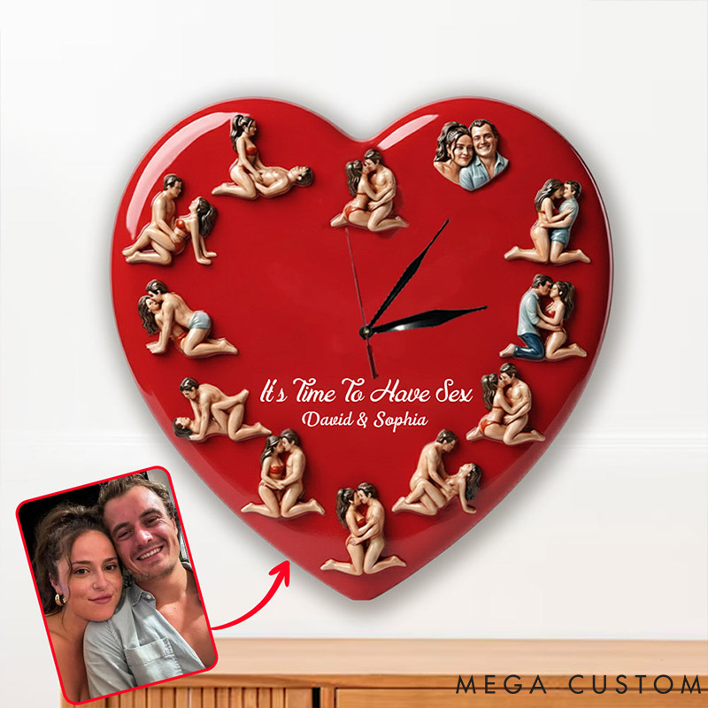 Personalized Couple Photo It's Time To Have Sex LED Light Wall Clock Custom Wall Clock with Couple Face Portrait Anniversary Gift Valentine's Day Gift