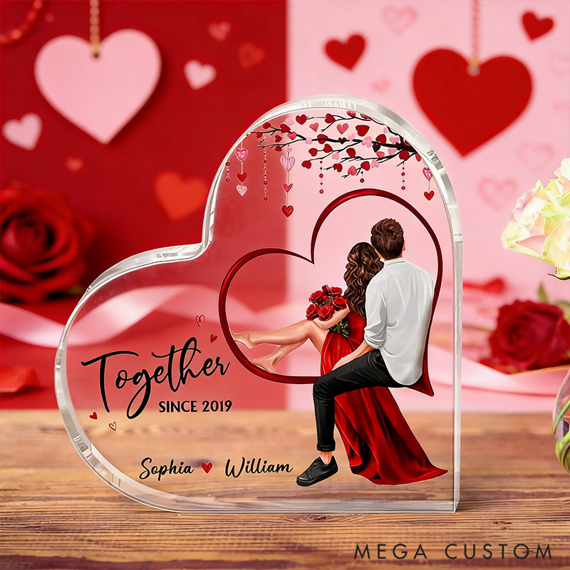 Personalized Couple Together Since Acrylic Plaque Custom Names Valentine's Day Gift for Husband Wife Gift For Couples Heart Shaped Acrylic Plaque