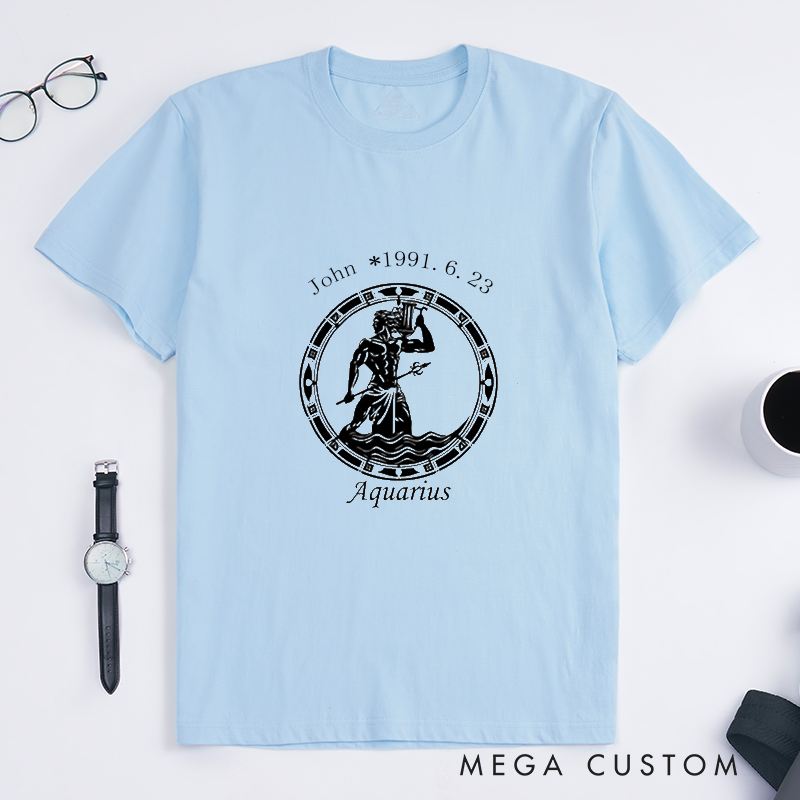 Personalized Aquarius Zodiac Classic T-Shirts Custom Astrology Birthday Gift for Men Women Unique Horoscope Unisex Tee for 2025 Printed Star Sign Shirt