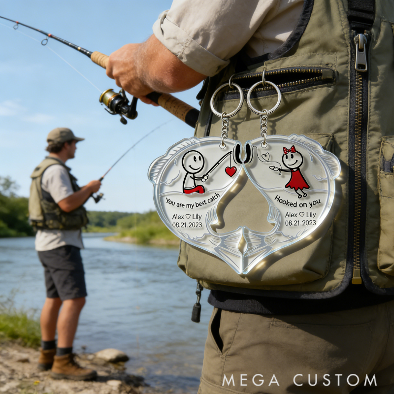 Personalized Fishing for Love Couple Keychain Engraved Keychain Metaphorical Holiday Gift for Partners