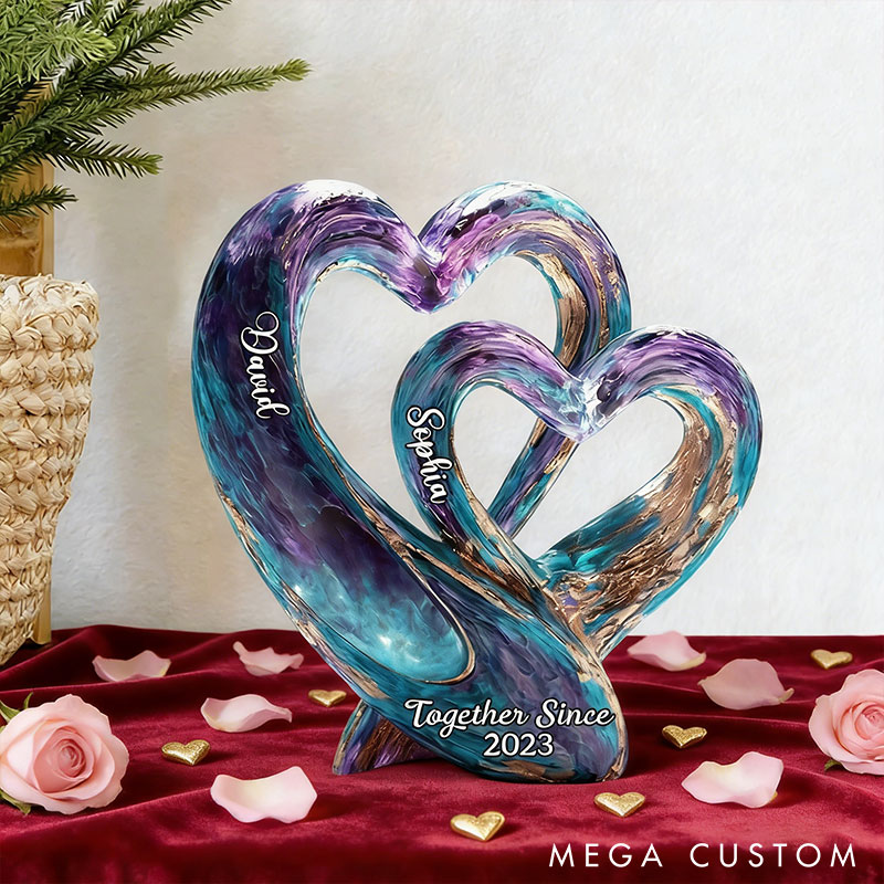 Personalized Double Heart-Shaped Couple 2D Flat Acrylic Plaque Elegant Love Keepsake Valentines Gift for Wife Husband Anniversary Gift for Him Her