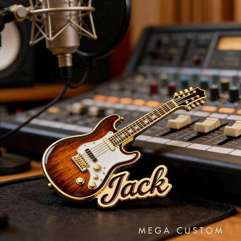 Personalized Custom Stained Glass Guitar Enamel Pin – Personalized Name Lapel Pin for Guitarists & Music Lovers