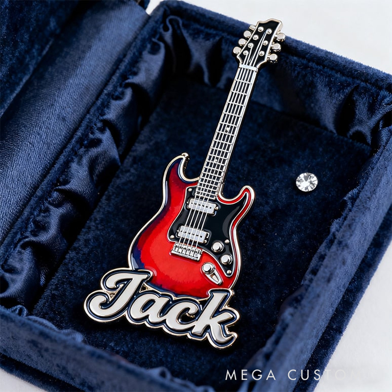 Personalized Custom Electric Guitar Enamel Pin – Personalized Name Lapel Pin for Rock Musicians & Guitar Lovers