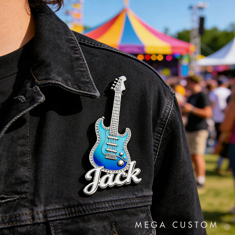 Personalized Custom Blue Ombre Electric Guitar Enamel Pin – Personalized Name Lapel Pin for Guitarists