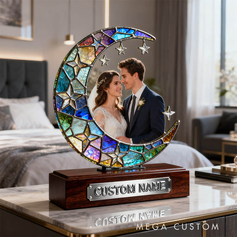Personalized Stained Glass Moon Photo Ornament the Perfect Valentine's Day Gift