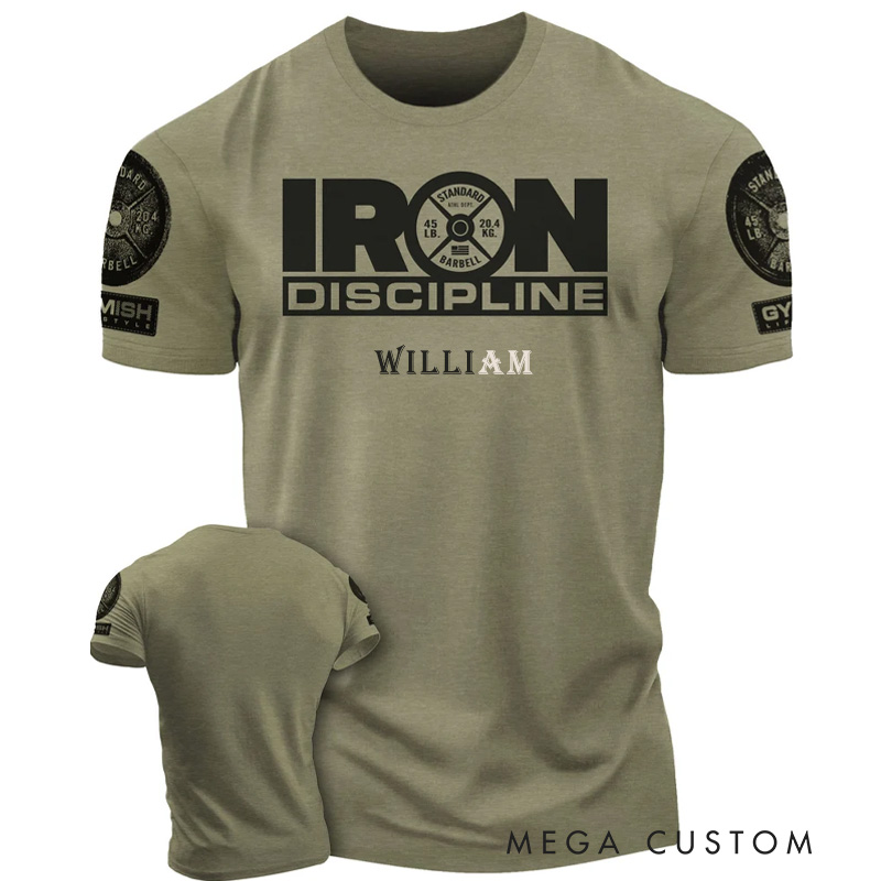 Personalized Gym Classic T-Shirt Iron Discipline Funny Workout Gym T-Shirt for Men for Fitness Enthusiasts Bodybuilders and Gym Lovers