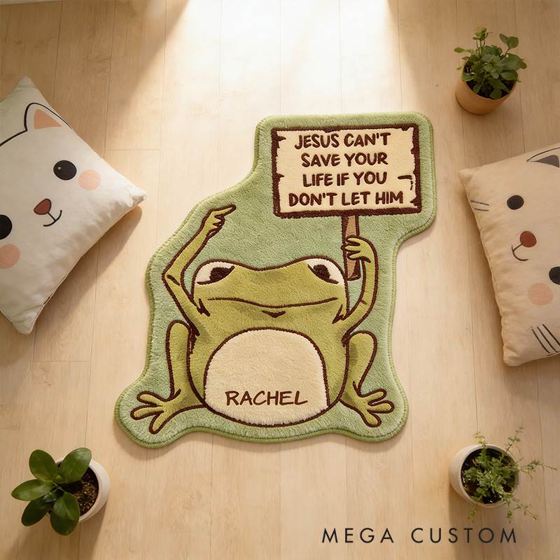 Personalize Jesus Save you Frog Christian Rug with Custom Name Faith Rug Religious Gift Christian Gift for Jesus Lover