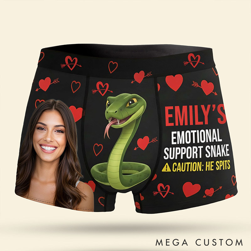 Personalized Girlfriend Wife Face Boxer Brief She’s Emotional Support Snake Men Underwear with Woman Face Valentines Day Gift for Boyfriend Husband