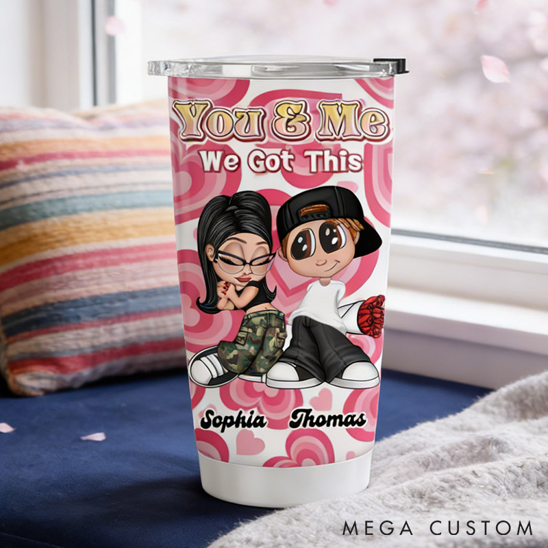 Personalized Cartoon Couple Tumbler You and Me We Got This y2k Couple Tumbler Valentines Gift for Husband Wife Couple Anniversary Gift