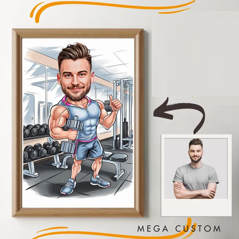 Personalized Fitness Cartoon Portrait Fitness Caricature Gift for Weight Lifter Gym Lover