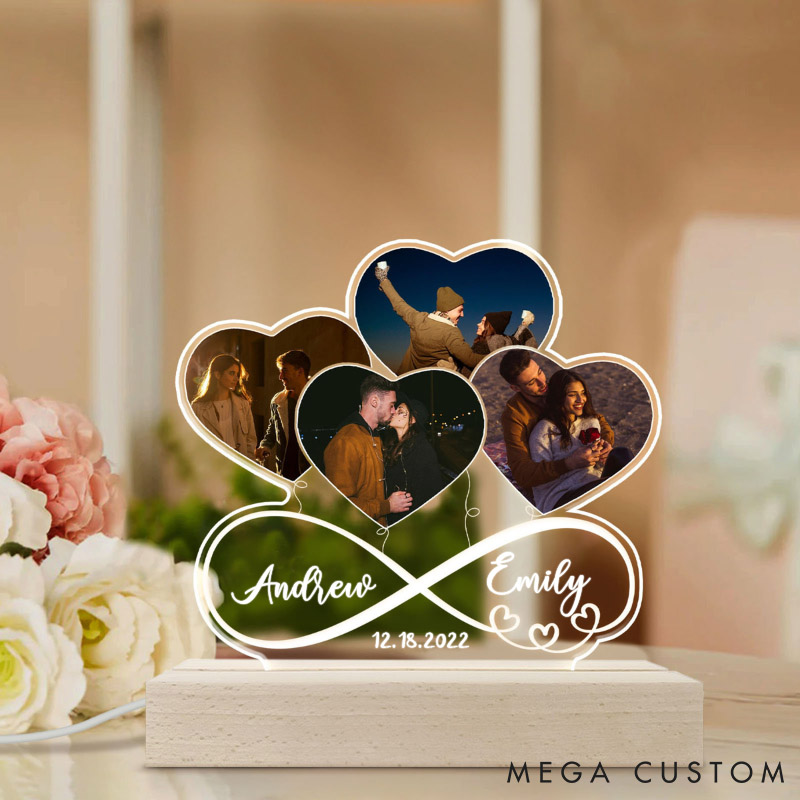 Personalized Infinity Infinity Love Heart Balloons LED Lamp Custom 3D LED Light Gift for Couple Valentines Gift Husband Wife Girlfriend Boyfriend