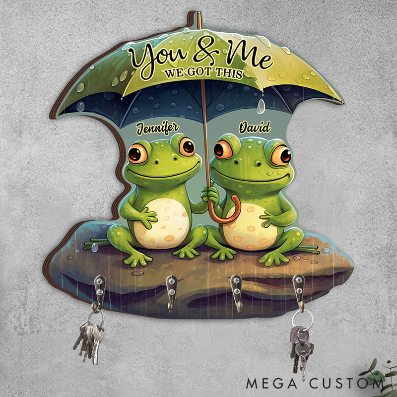 Personalized Couple Frog You And Me We Got This Wooden Key Holder Custom Shaped Graphic 3D Printed Effect Key Hanger Anniversary Valentines Day Gift