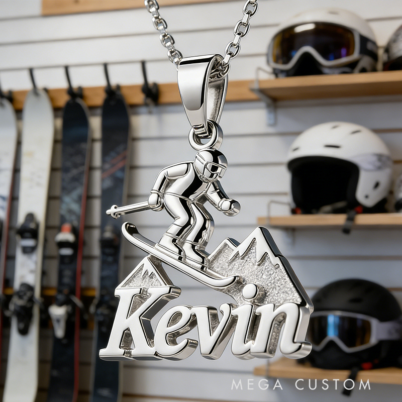 Personalized Skiing Name Necklace the Perfect Gift for Ski Lovers