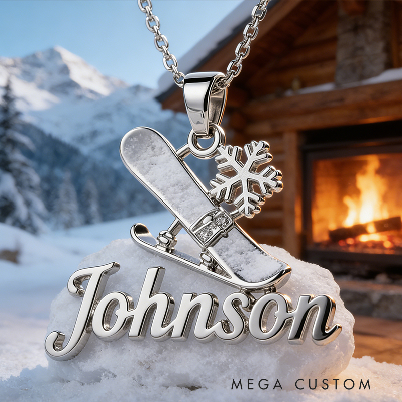 Personalized Ski Snowboard Name Necklace the Perfect Gift for Ski Lovers