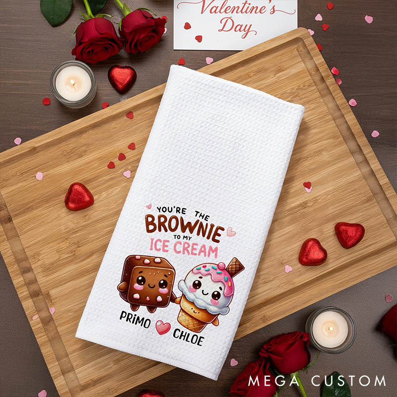 Personalized Cute Food Pattern Tea Towel with Name Custom Kitchen Towel Anniversary Valentine's Day Gift for Couple