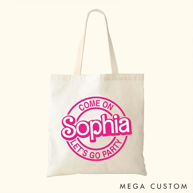 Personalized Pink Doll Inspired Reusable Canvas Tote Bag with Name Valentines Day Gift for Friend Galentines Gift for Besties