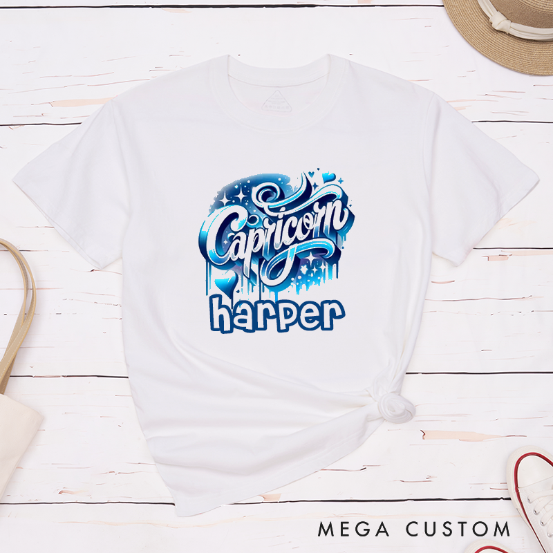 Personalized Capricorn Classic T-Shirts Custom Name Zodiac Sign Birthday Gift Unisex Astrological Shirt Unique Present for Men Women Family Friends
