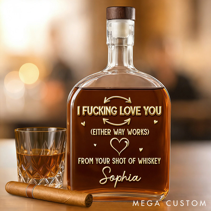 Personalized Whiskey Bottle I F***ing Love You Custom Anniversary Wedding Gifts for Husband and Wife 3D Effect Graphic Whiskey Bottle