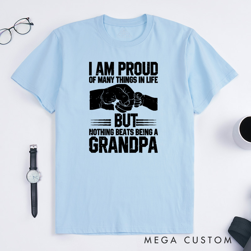 Personalized Grandpa T-Shirt Custom I Am Proud Nothing Beats Being a Grandpa Gift for Grandfather Father's Day Birthday Comfortable Cotton Shirt