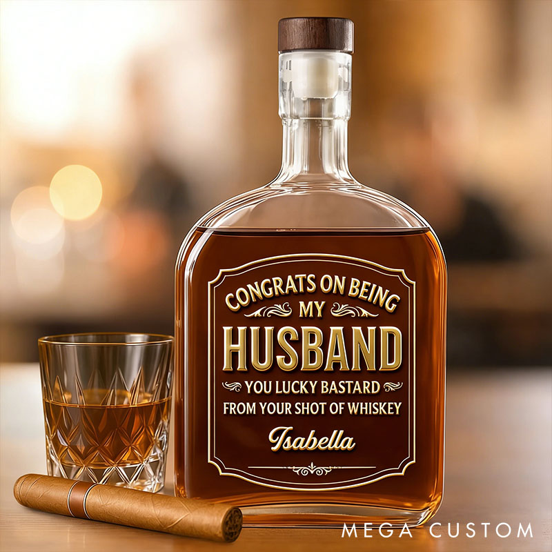 Personalized Cheers To My Amazing Husband Whiskey Bottle 3D Effect Graphic Congrats on Being My Husband Valentine's Anniversary Gift for Husband