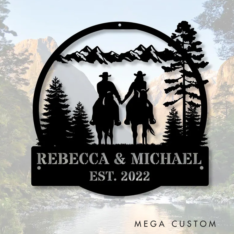 Personalized Horse Riding Couple Metal Sign Anniversary Gifts Wedding Gift for Couple Equestrian Art for Riding Lovers