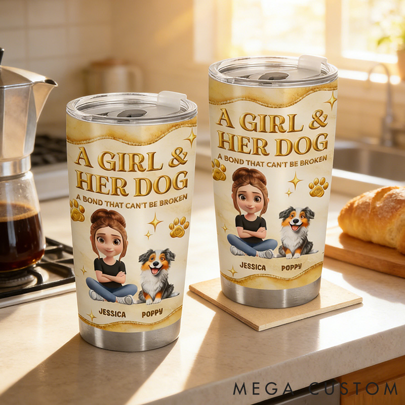 Personalized Dog Lover A Girl and Her Dogs 3D Golden Effect Gift for Dog Lovers 20oz Tumbler