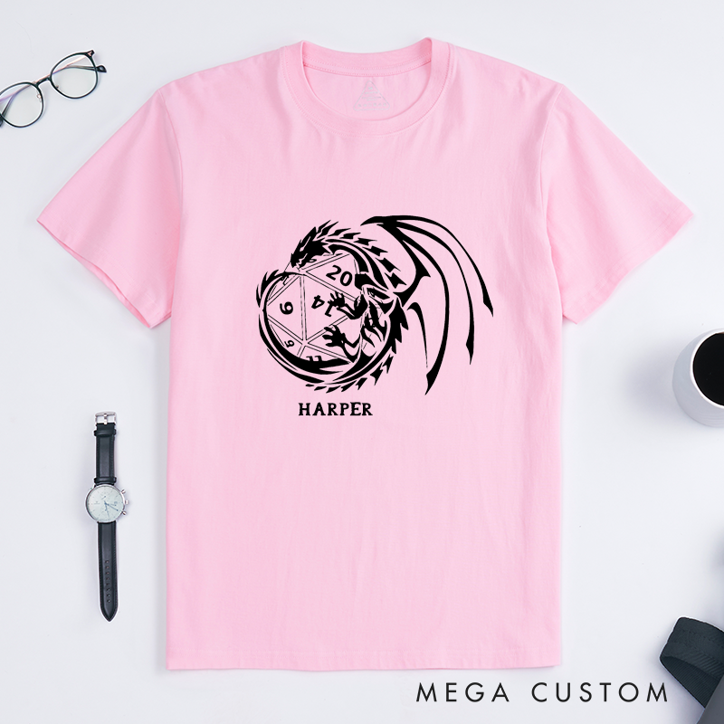 Personalized Dragon Dice Classic T-Shirt Fantasy Gamer Gift Custom Name Tee Unique Present for Men Women Boys Girls