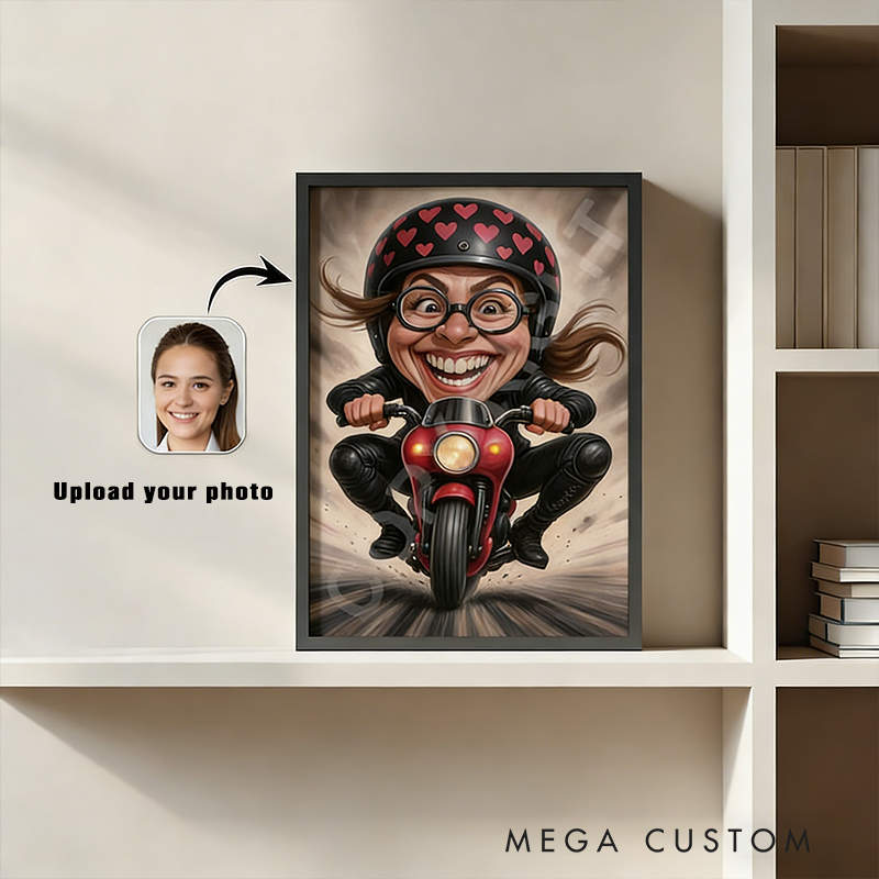 Personalized Biker Gifts Custom Motorcycle Caricature Portrait from Photo Funny Rider Poster Artwork for Motorbike Lovers