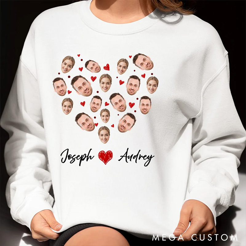 Personalized Custom Photo and Name Crewneck Valentine's Day Sweatshirt with Name Valentine's Day Gift for Man Woman Anniversary Gift