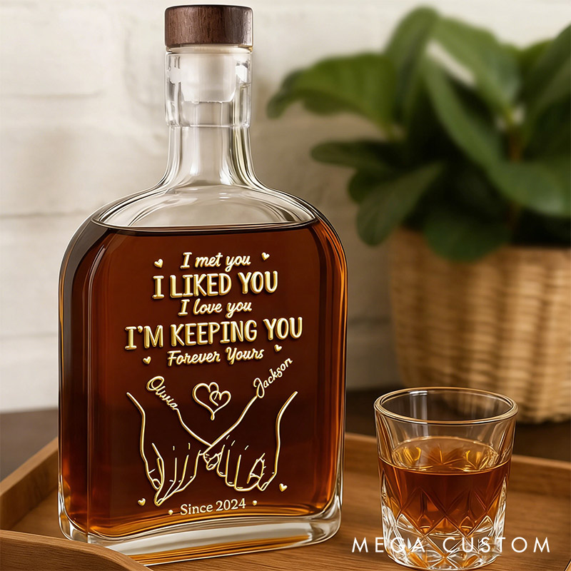 Personalized I Meet You I Love You Whiskey Bottle Custom 3D Effect Graphic Couple Whiskey Bottle Gift for Husband Wife