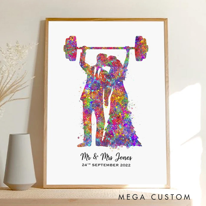 Personalized Gym Protaint Fitness Couple Watercolour Print Gym Art Decor Gift for Gym Lover