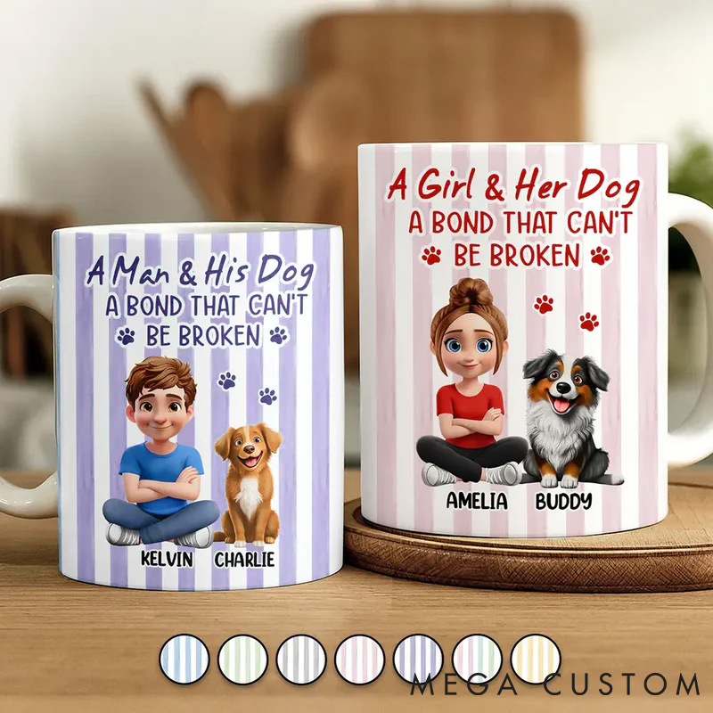 Personalized Dog Lover A Girl and Her Dog Stripe Colors Personalized  Unique Gift for Pet Lovers for Dog Lovers Mugs