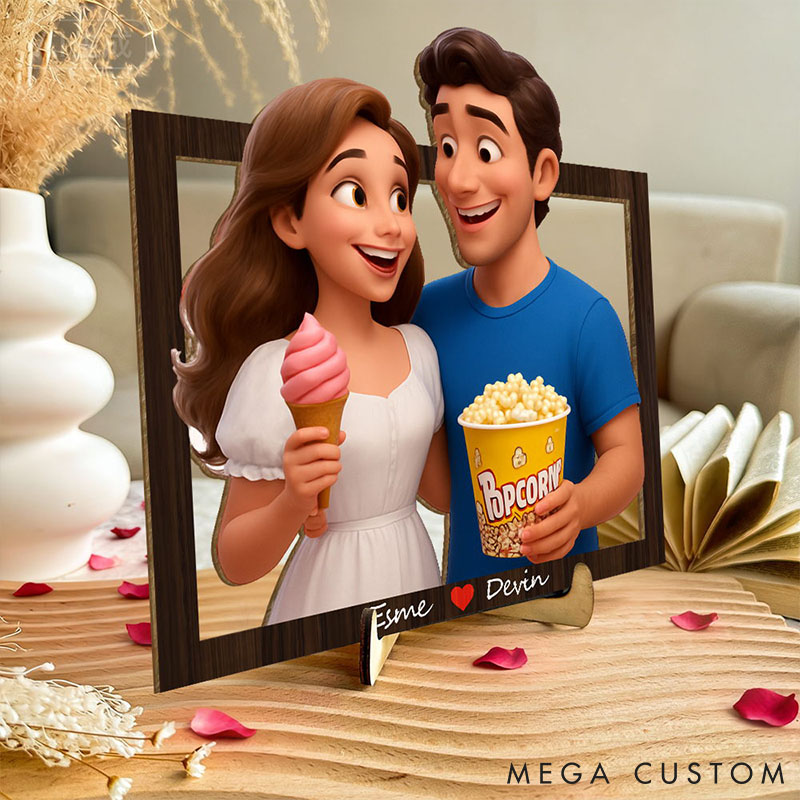 Personalized 3d Wooden Cartoon Wall Art Custom Cartoon Couple Portrait Wood Home Decor Valentine's Day Gifts Anniversary Gift