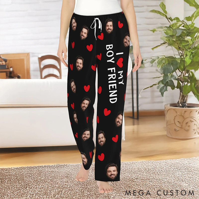 Personalized Valentine's Day Couple Faces Photo Matching Pajama Pants Custom Man Woman Photo Portrait Soft Pjs Bottoms Anniversary Gift for Him Her