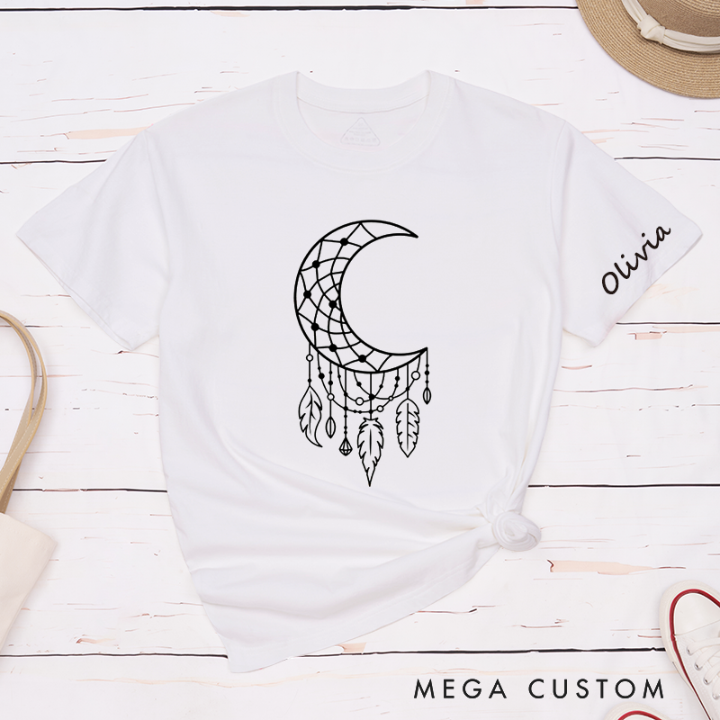 Personalized Moon Dreamcatcher T-Shirt Custom Name Spiritual Boho Tribal Feather Design Classic T-Shirt Unique Gift for Women Men Friends Birthday